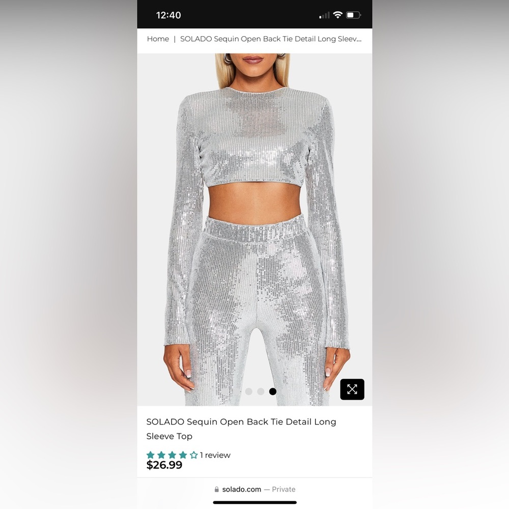 Solado Silver Sequined Open Back Crop Top